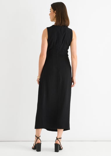 Gini London Black Waist Ruched Metal Trim Sleeveless Midi Dress