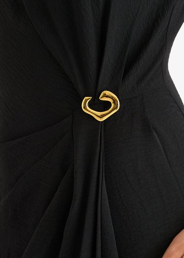 Gini London Black Waist Ruched Metal Trim Sleeveless Midi Dress