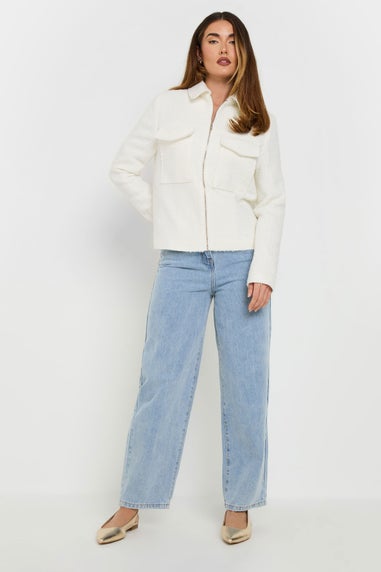 LTS Tall Ivory White Boucle Zip Bomber Jacket