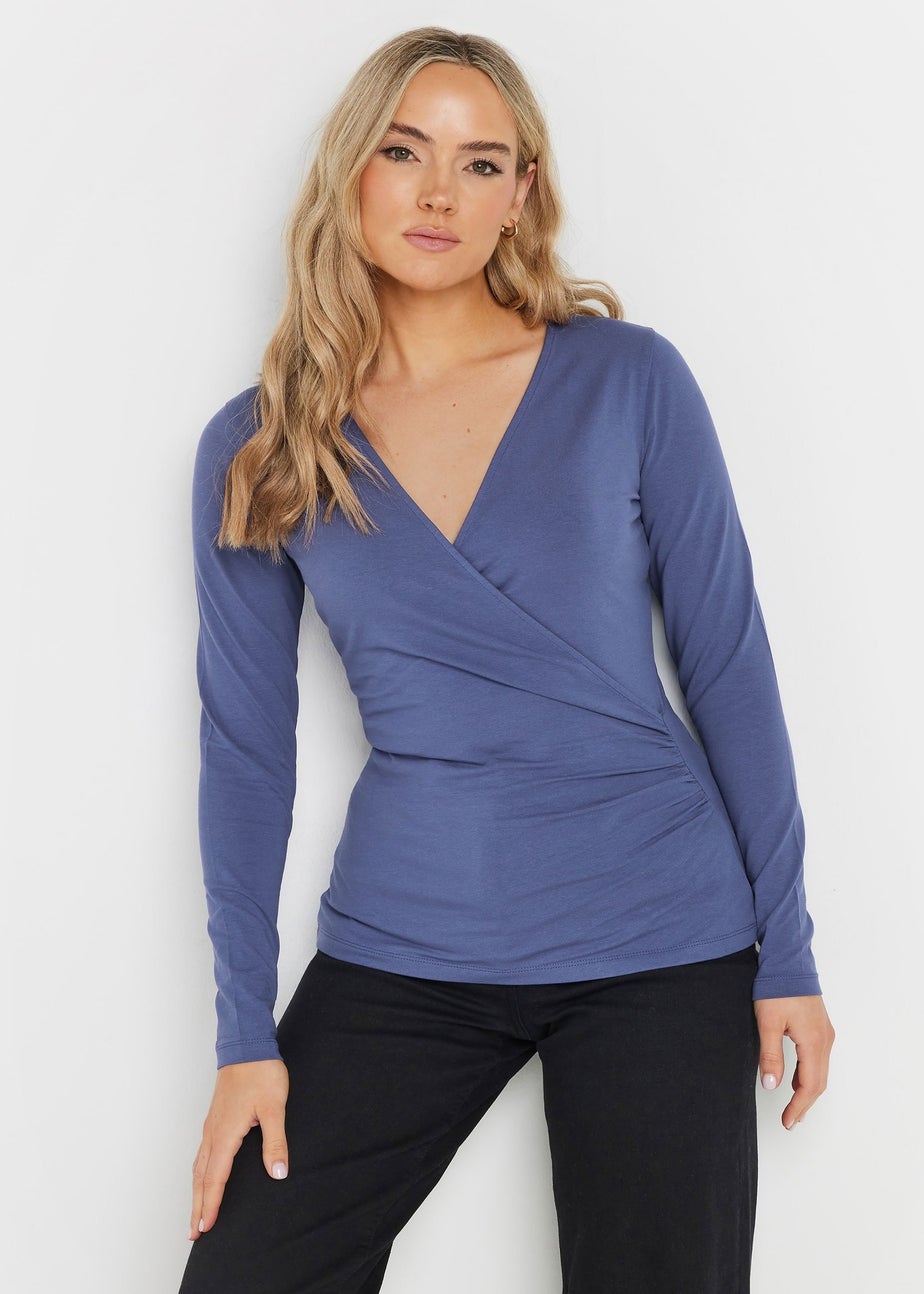 Long Tall Sally Blue Long Sleeve Wrap Top