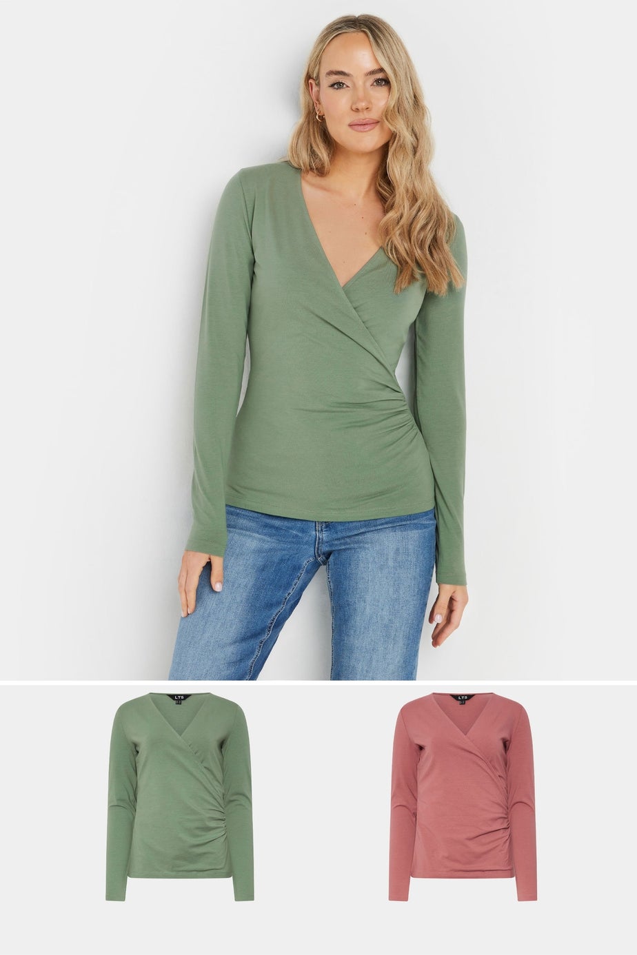 Long Tall Sally 2 Pack Sage Green & Pink Wrap Tops