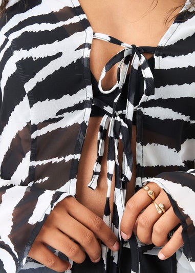 Gini London White Monochrome Chiffon Beach Shirt