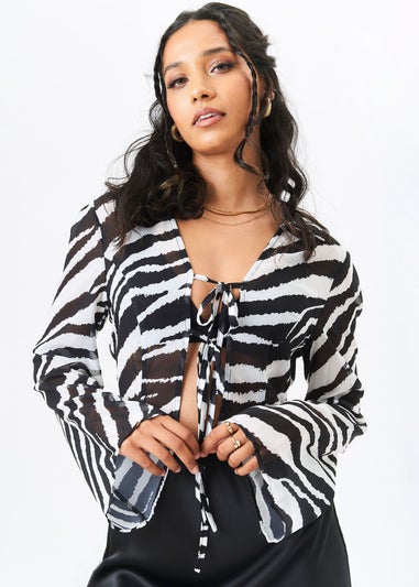 Gini London White Monochrome Chiffon Beach Shirt