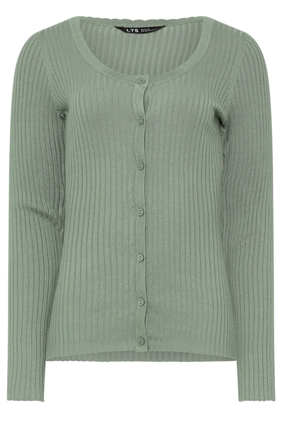 Long Tall Sally Sage Green Ribbed Scalloped Hemline Cardigan