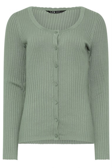 Long Tall Sally Sage Green Ribbed Scalloped Hemline Cardigan