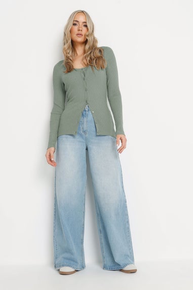 Long Tall Sally Sage Green Ribbed Scalloped Hemline Cardigan