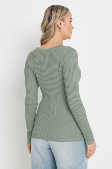Long Tall Sally Sage Green Ribbed Scalloped Hemline Cardigan