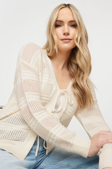 Long Tall Sally Ivory White Knit Tie Front Cardigan