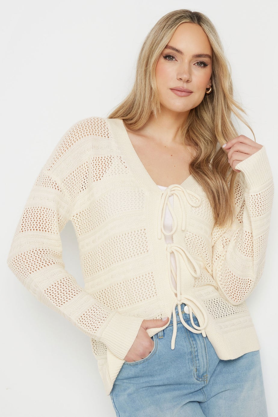 Long Tall Sally Ivory White Knit Tie Front Cardigan
