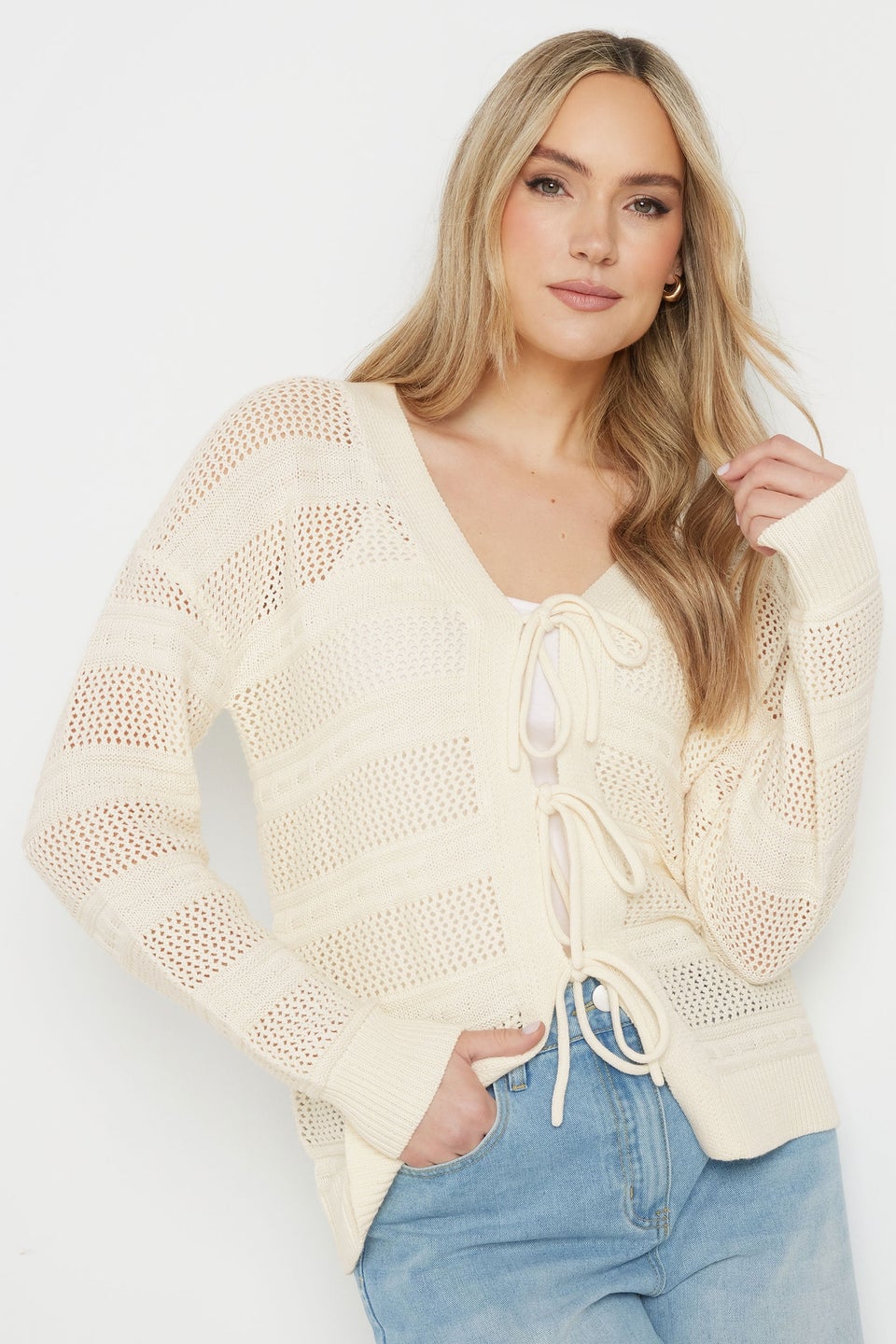 Long Tall Sally Ivory White Knit Tie Front Cardigan