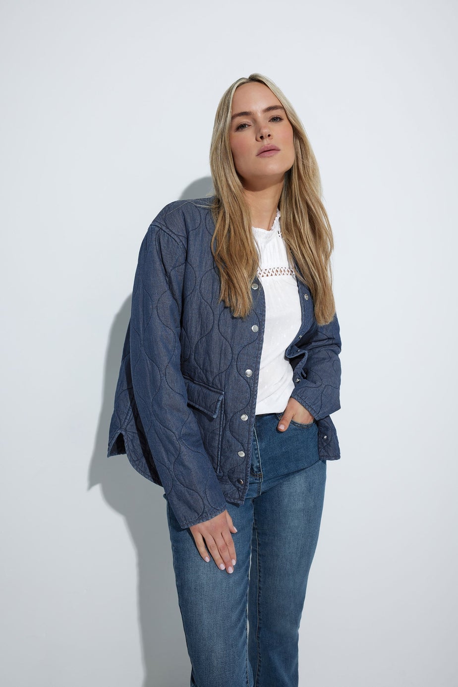 LTS Tall Dark Blue Denim Quilted Jacket