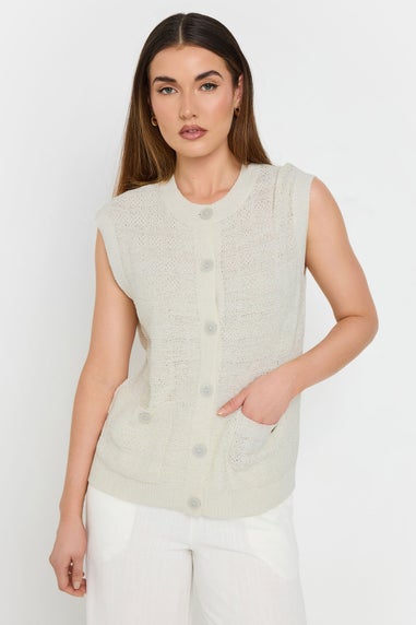 Long Tall Sally Ivory White Knitted Metallic Button Vest Top