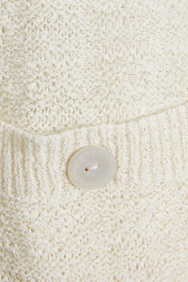 Long Tall Sally Ivory White Knitted Metallic Button Vest Top