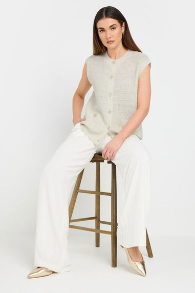 Long Tall Sally Ivory White Knitted Metallic Button Vest Top