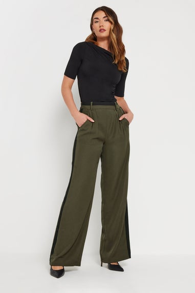 Long Tall Sally Khaki Green Contrast Stripe Wide Leg Trousers