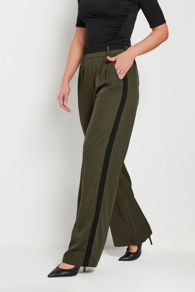 Long Tall Sally Khaki Green Contrast Stripe Wide Leg Trousers