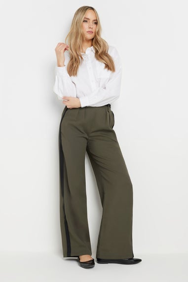 Long Tall Sally Khaki Green Contrast Stripe Wide Leg Trousers