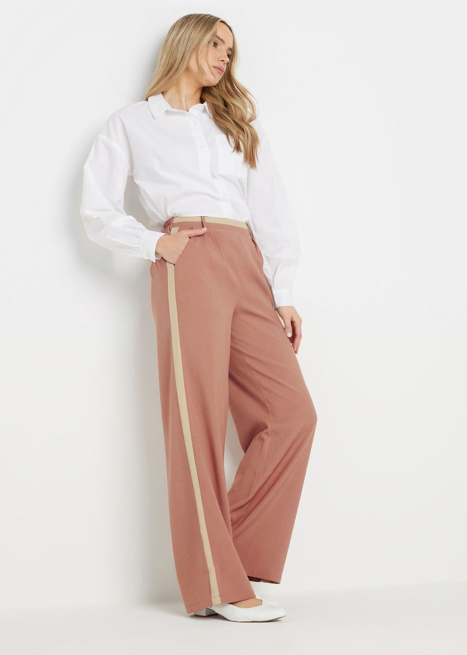Long Tall Sally Coral Pink Contrast Stripe Wide Leg Trousers