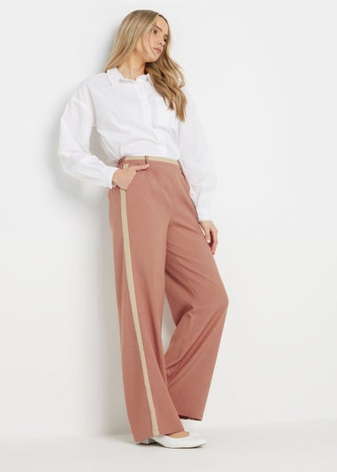 Long Tall Sally Coral Pink Contrast Stripe Wide Leg Trousers