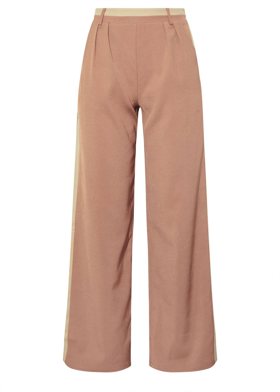 Long Tall Sally Coral Pink Contrast Stripe Wide Leg Trousers