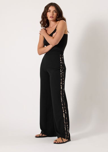 Long Tall Sally Black Leopard Print Stripe Trousers