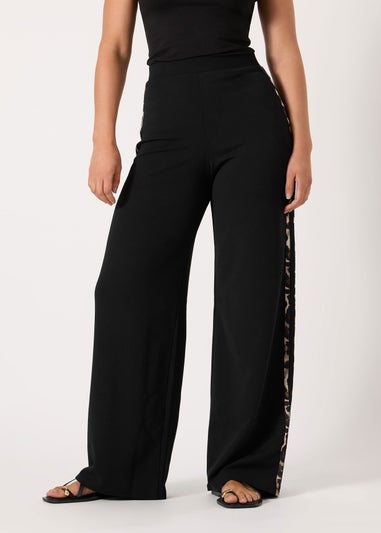 Long Tall Sally Black Leopard Print Stripe Trousers