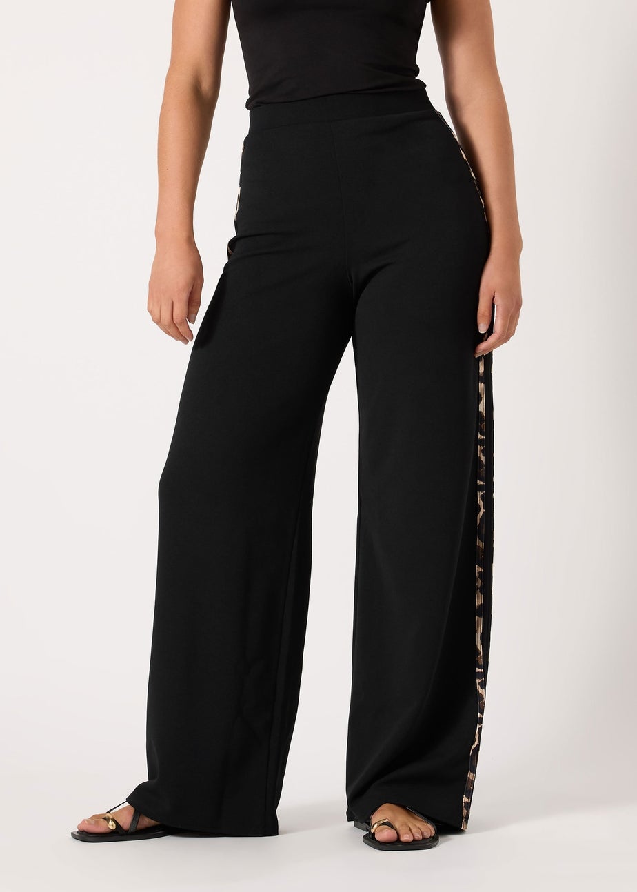 Long Tall Sally Black Leopard Print Stripe Trousers