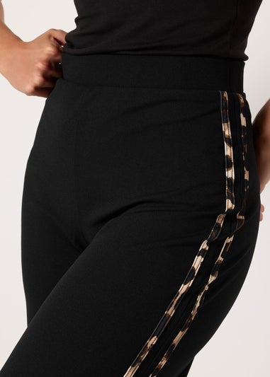Long Tall Sally Black Leopard Print Stripe Trousers