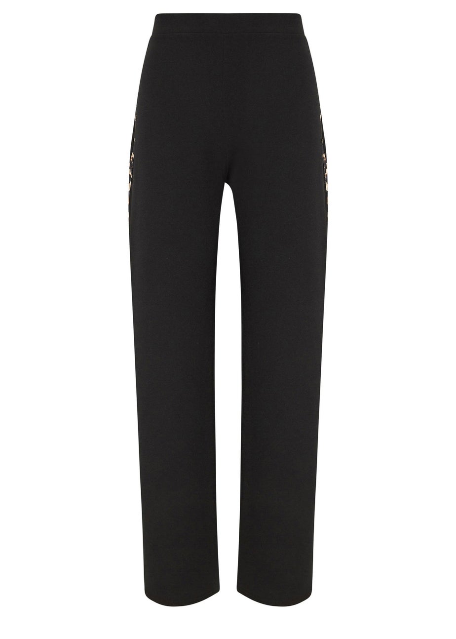 Long Tall Sally Black Leopard Print Stripe Trousers