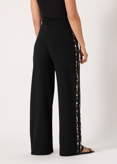 Long Tall Sally Black Leopard Print Stripe Trousers