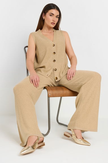 Long Tall Sally Natural Brown Knitted Wide Leg Trouser