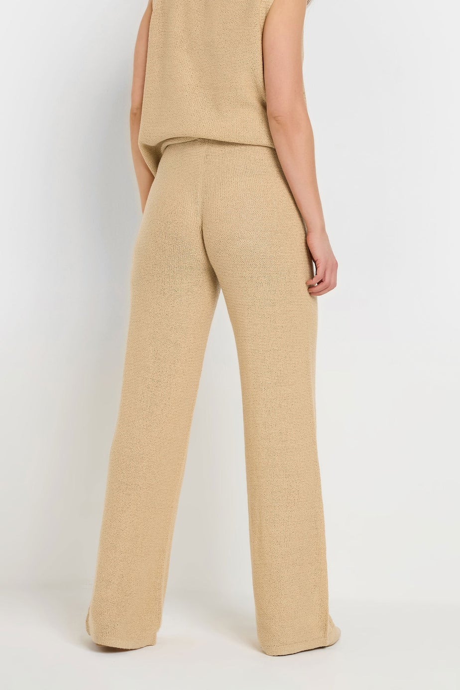 Long Tall Sally Natural Brown Knitted Wide Leg Trouser