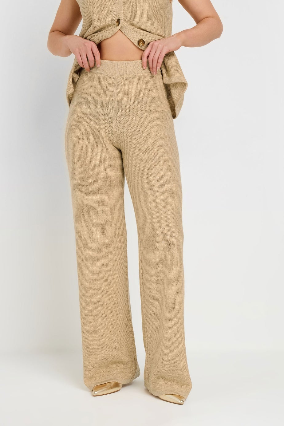 Long Tall Sally Natural Brown Knitted Wide Leg Trouser