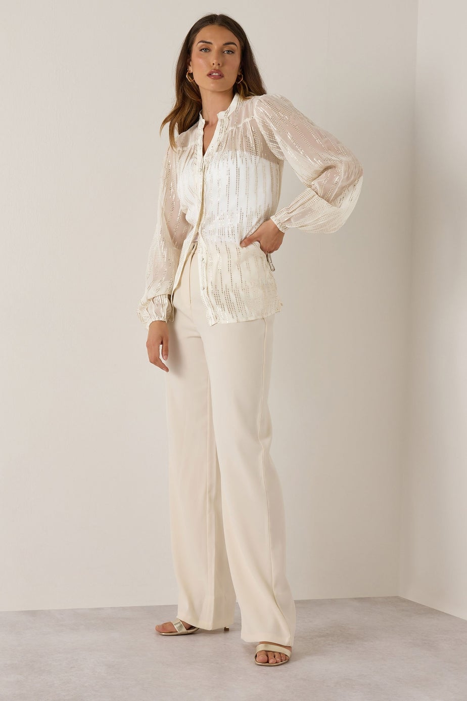 LTS Tall Ivory White Metallic Dash Blouse