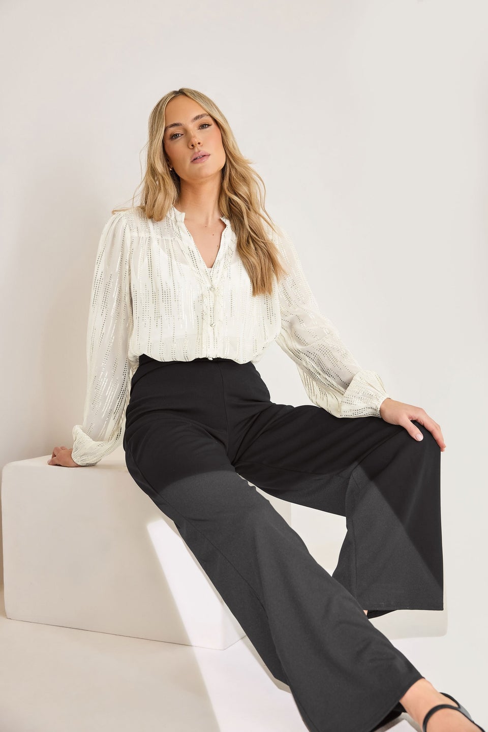 LTS Tall Ivory White Metallic Dash Blouse