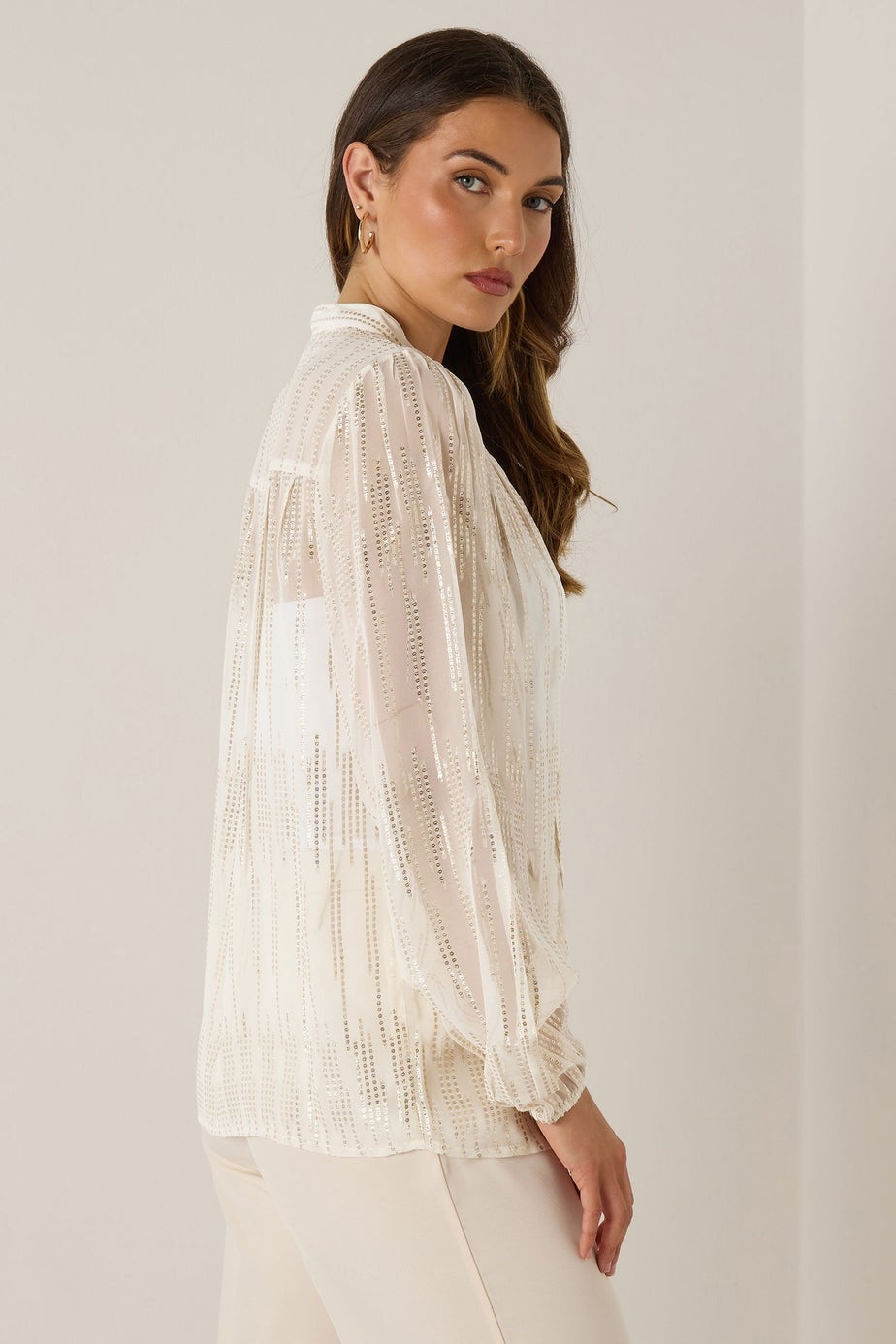 LTS Tall Ivory White Metallic Dash Blouse