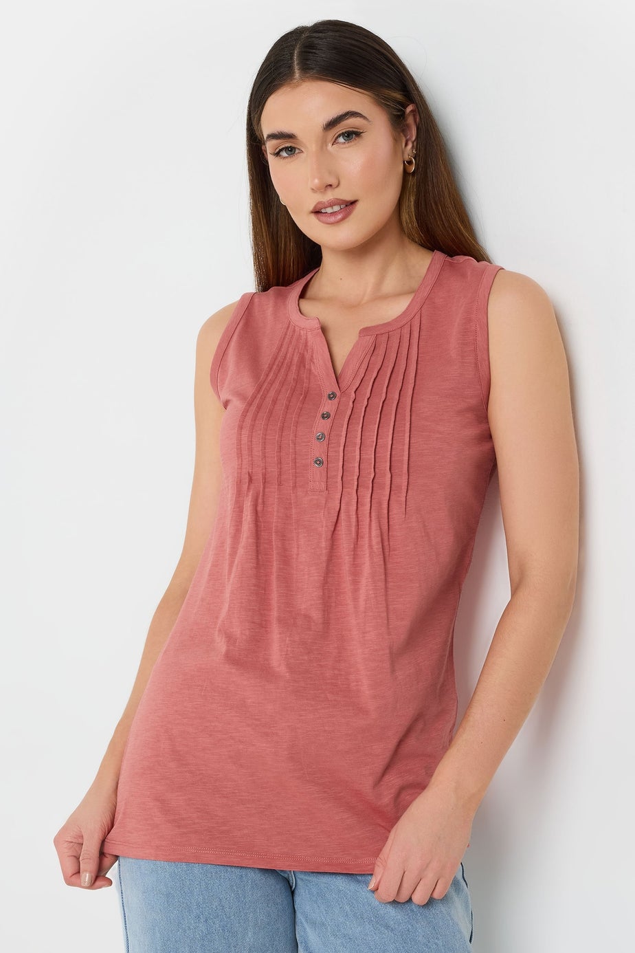 Long Tall Sally Coral Orange Cotton Henley Vest Top