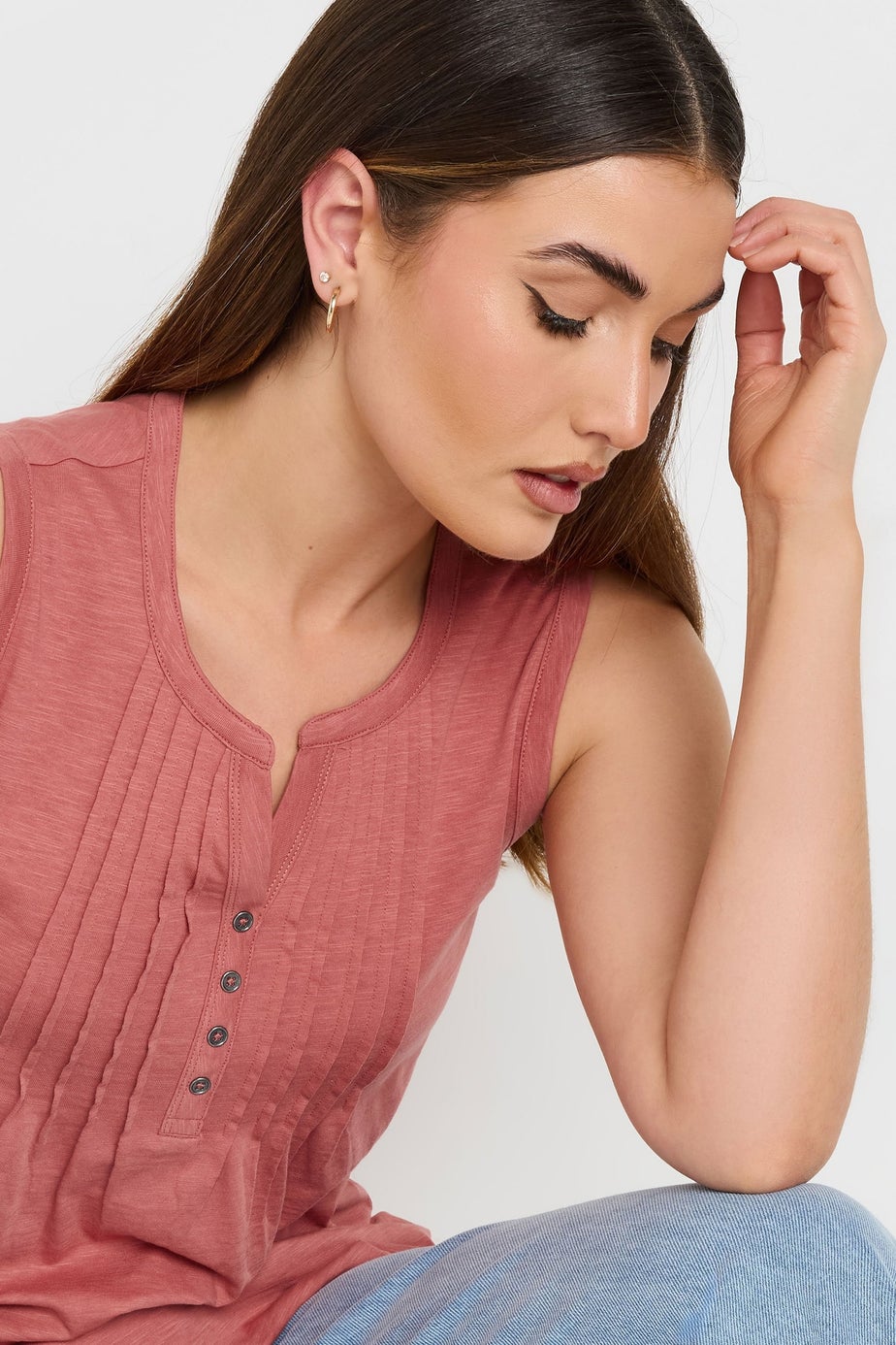 Long Tall Sally Coral Orange Cotton Henley Vest Top