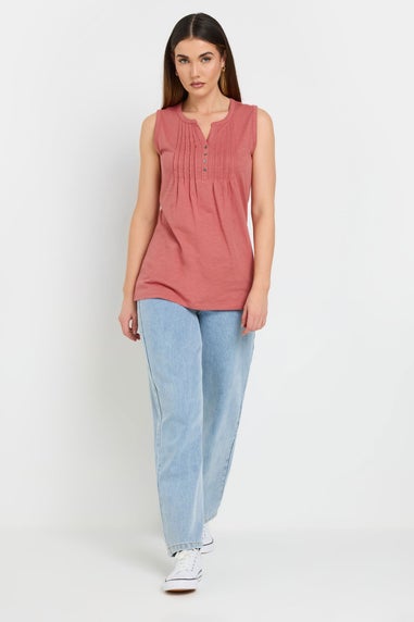 Long Tall Sally Coral Orange Cotton Henley Vest Top