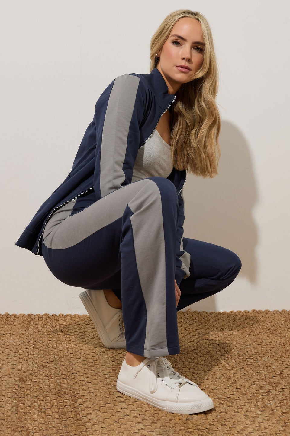 Long Tall Sally Navy Blue Side Stripe Fitted Straight Leg Joggers