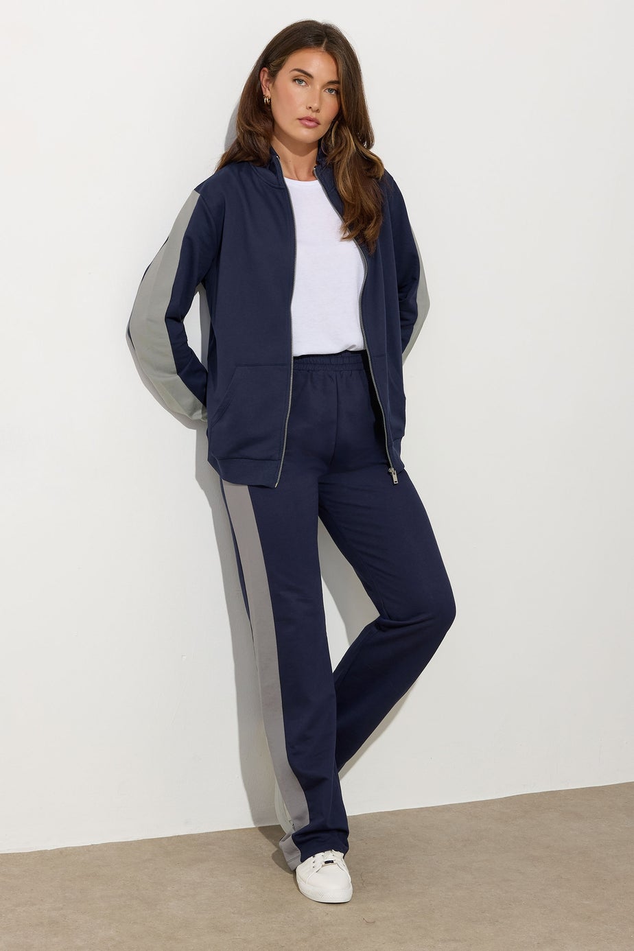 Long Tall Sally Navy Blue Side Stripe Fitted Straight Leg Joggers