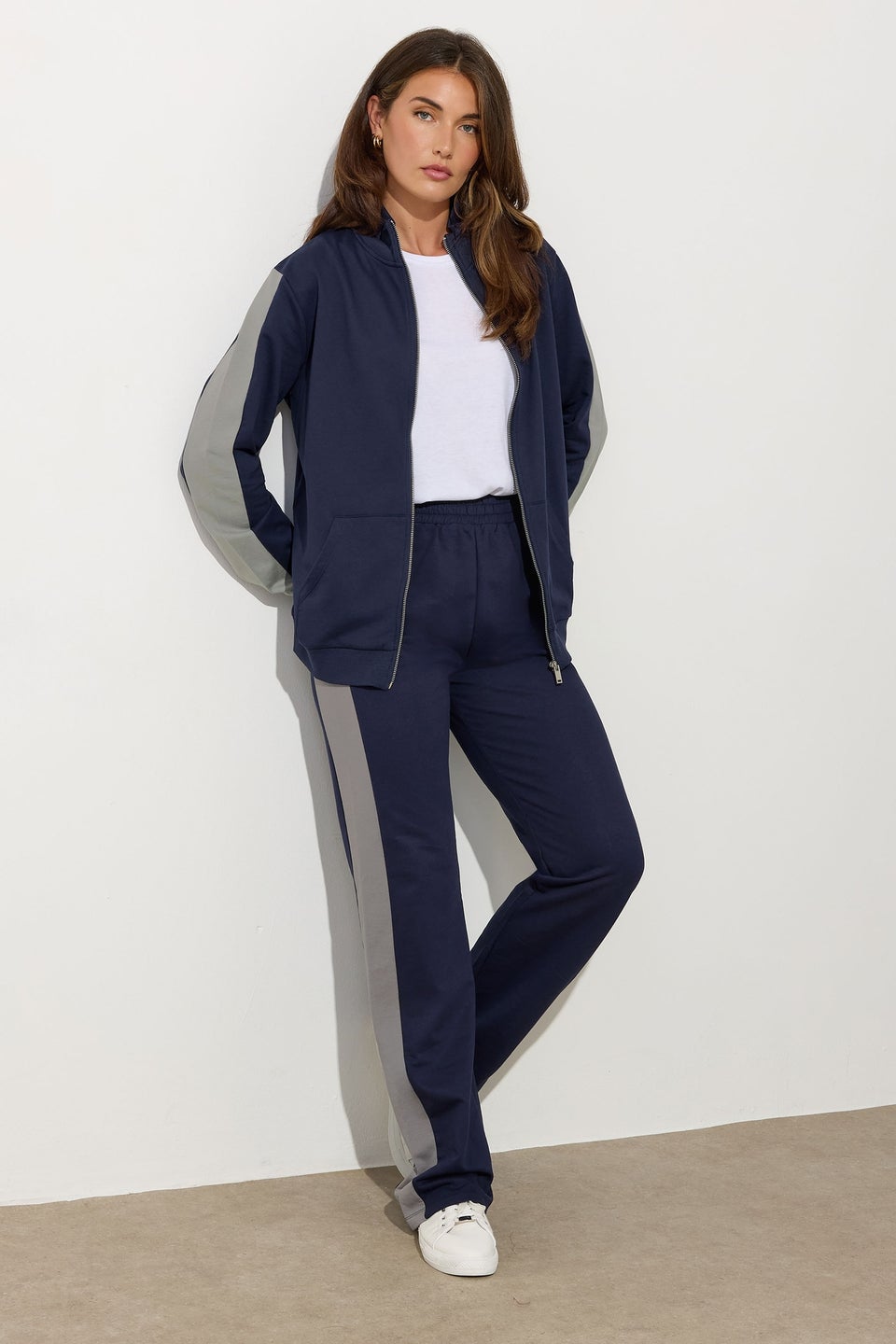 Long Tall Sally Navy Blue Side Stripe Fitted Straight Leg Joggers