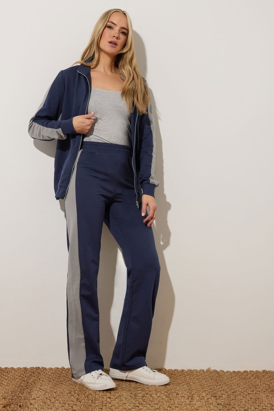 Long Tall Sally Navy Blue Side Stripe Fitted Straight Leg Joggers