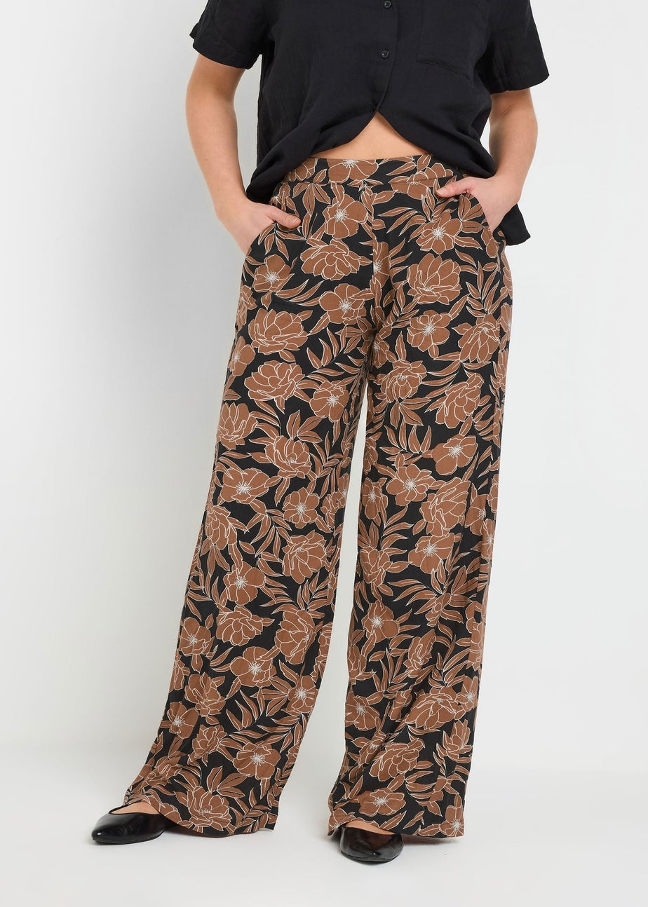 Long Tall Sally Tall Rust Orange Floral Print Wide Leg Trousers