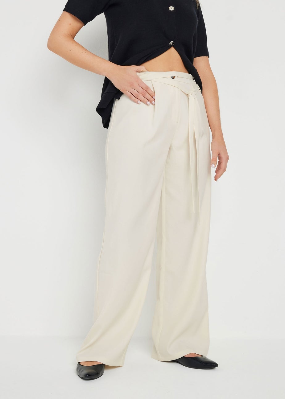Long Tall Sally Ivory White Double Belt Tie Trousers