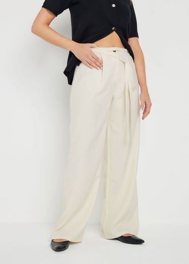 Long Tall Sally Ivory White Double Belt Tie Trousers