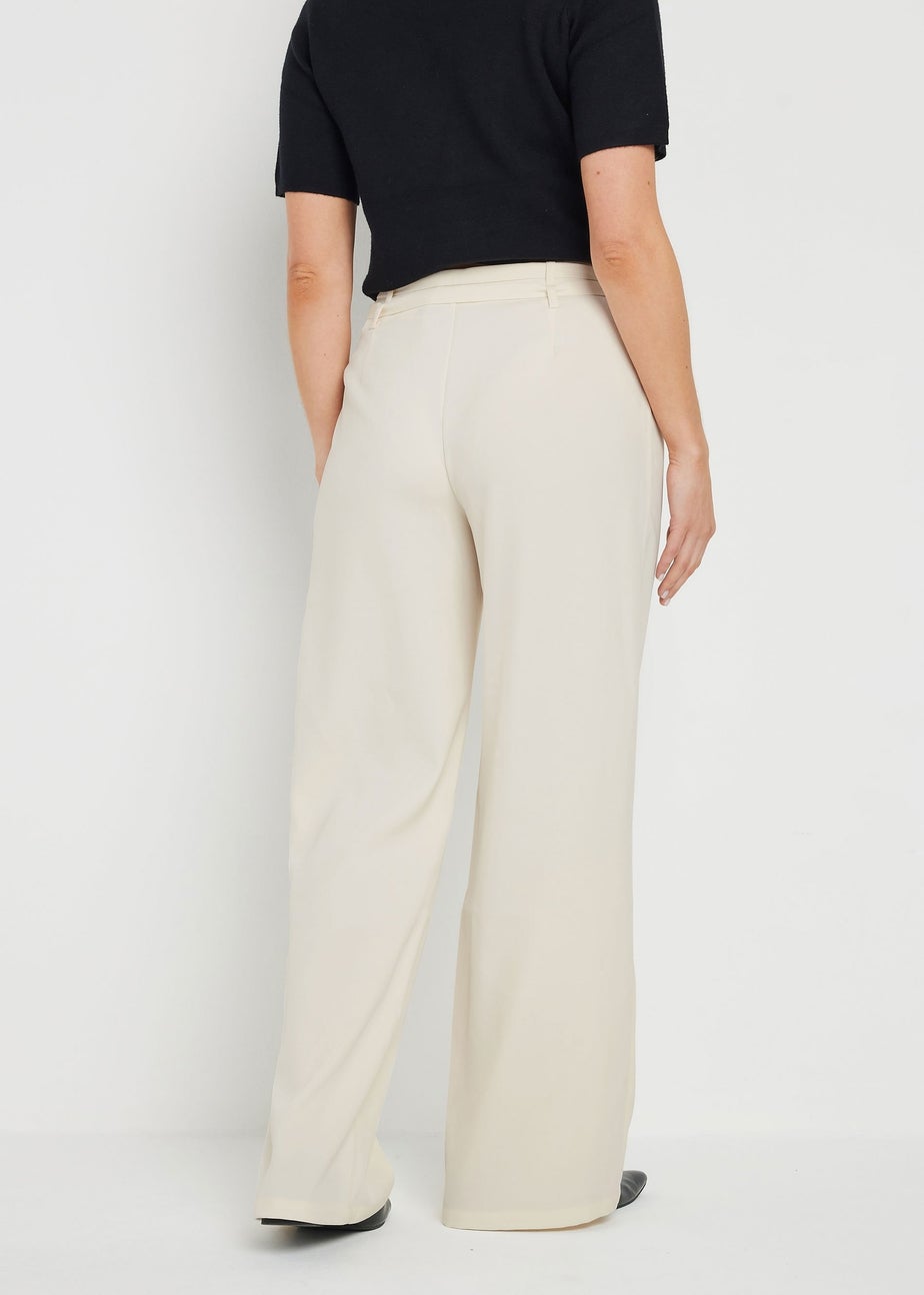 Long Tall Sally Ivory White Double Belt Tie Trousers