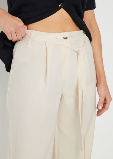 Long Tall Sally Ivory White Double Belt Tie Trousers