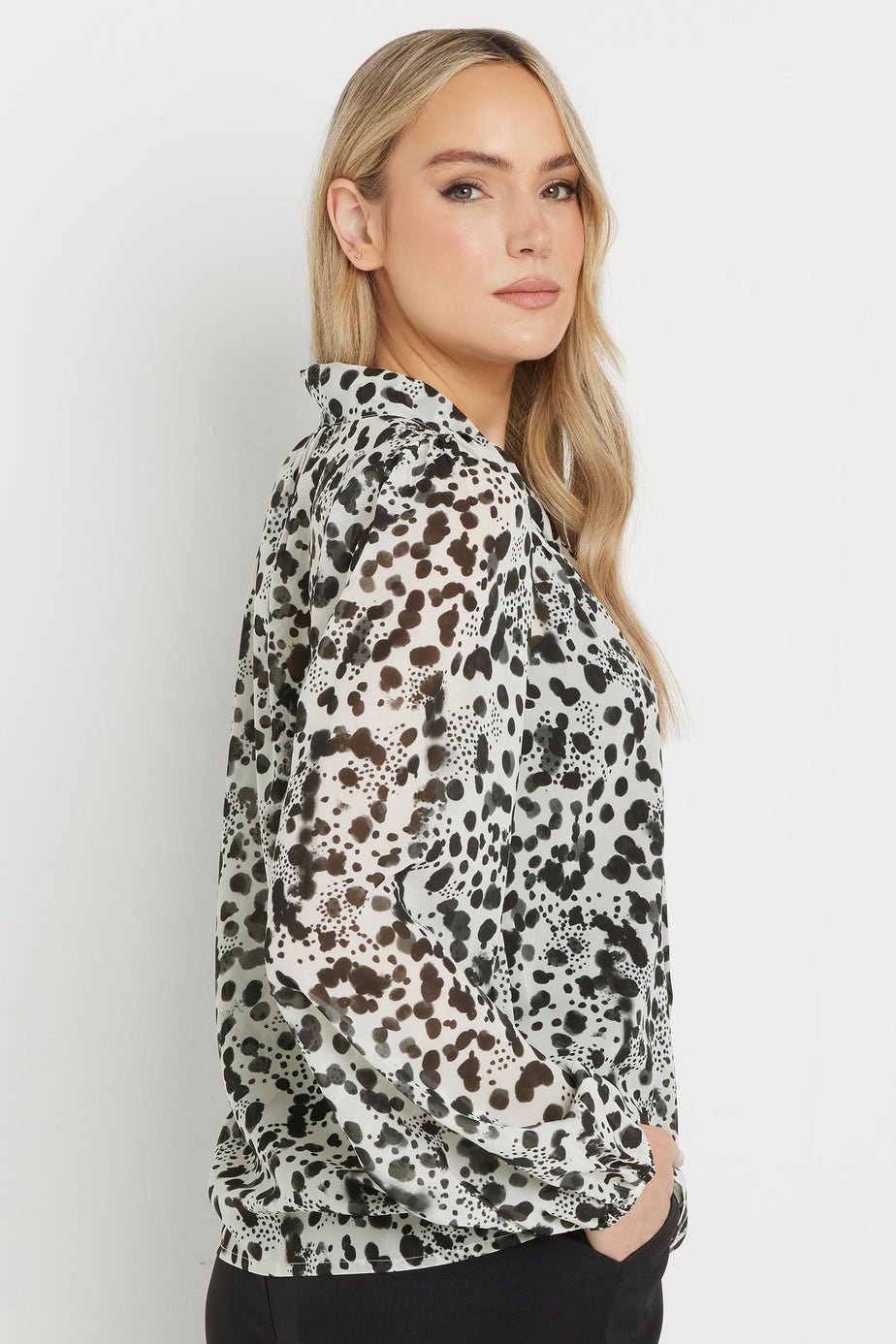 LTS Tall White Spot Print Tie Neck Blouse