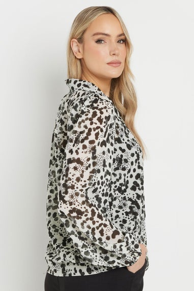 LTS Tall White Spot Print Tie Neck Blouse